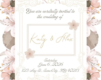 Romantic Floral Wedding Invitation | Editable Template | Instant Download