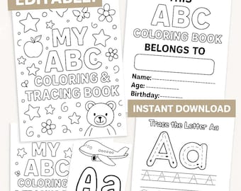 Editable ABC Coloring and Tracing Book – Fun & Educational Printable for Kids | Instant Download