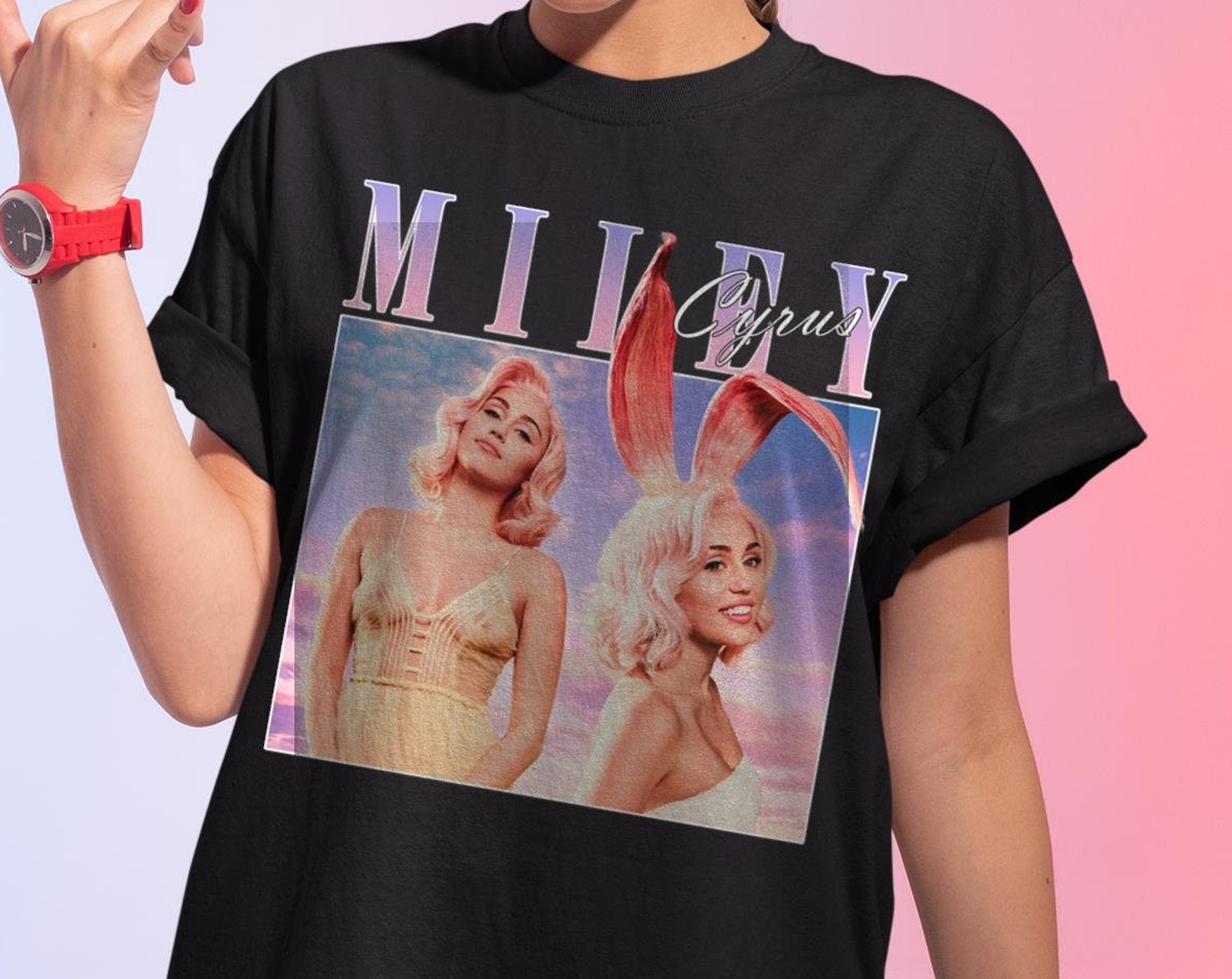 Discover Maglietta T-Shirt Miley Cyrus Con Orrecchie Di Rabbit Uomo Donna Bambini