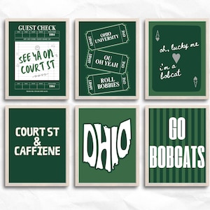 Ohio University Wall Art | DARK Green College Decor | OU Digital Download Prints | Preppy Dorm Posters | Ohio U Aesthetic Print Set of 12