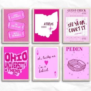 Ohio University Wall Art | Pink College Decor | OU Digital Download Prints | Preppy Dorm Posters | Ohio U Aesthetic Print Set of 14
