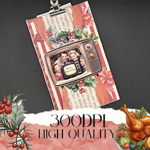 Vintage Chrsitmas Family activities in 1965 folio kit, old fashion television and playable ephemera, 11 pages designs