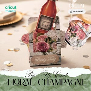 Floral champagne celebration Pop-Up Card — Day Wine Stand-Up Gift Card with envelope for all kind of celebration