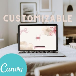 Sommarbakgrundsbild för laptop, iPad, PC. Estetisk anpassningsbar design ~Canva~ Trendig skärmsläckare/bakgrundsbild med Rhode, sommar, blommor, rosa och rosett!