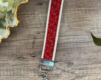 Red Floral Wristlet Keychain – Fabric Key Fob, Bag Accessory