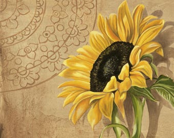Be Happy...Fine Art Canvas Print on Canvas by Kimberly Fox...cheerful sunflower painting..home decor...available in different sizes