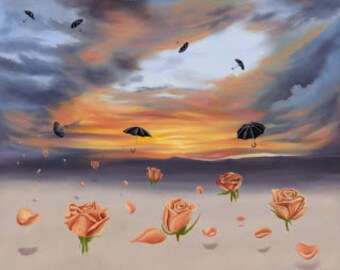 Rose and Umbrella ..Swept Away...Canvas or Paper Print...Surrealistic Painting