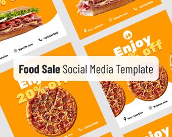 Restaurant Promo Instagram Post Template – 20% Off Food Ad – Canva Editable