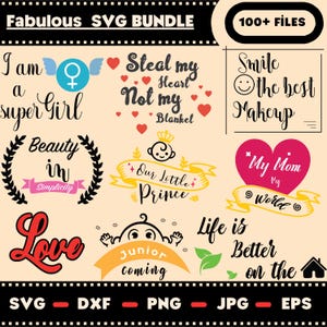 Mom Baby SVG Bundle: 100+ Love Quotes, Nursery Clipart (Digital Download)