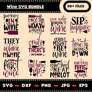Wine SVG Bundle for Cricut, Funny Drinking Quotes, Wine Glass Sayings, Instant Download for Mugs, Shirts, Kitchen Decor