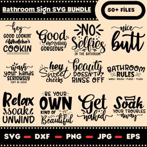 Funny Bathroom Quotes SVG Bundle: 50+ Washroom Sign Designs (Digital Download Files)