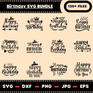 Birthday SVG Bundle: 120+ Happy Birthday Designs (Digital Download)