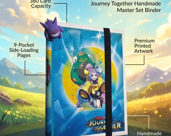 Pasta artesanal Journey Together Pokémon – 360 compartimentos laterais | Expositor de conjuntos completos | Presente para colecionadores de cartas colecionáveis (Pasta preta)