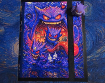 Kundenspezifischer Sammelkartenbinder mit 540 Steckplätzen, seitliches Laden von 9 Taschen, Gengar Fan Art inspiriert, Tcg-Kartensammlergeschenk, handgemacht