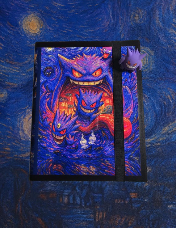 Custom Trading Card Binder 540 Slots, Side Loading 9 Pocket Album, Gengar Fan Art Inspired, TCG Card Collector Gift, Handmade