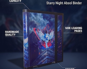 Raccoglitore per carte collezionabili Absol Fan Art / Stile "Notte stellata", capacità 360 carte, album con caricamento laterale