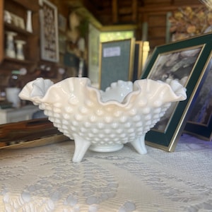 Rare Vintage Fenton Hobnail Milk Glass Dish