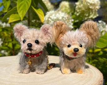 Handmade Mini Yorkie Figurine: Black and Tan Long Hair Desk Pet