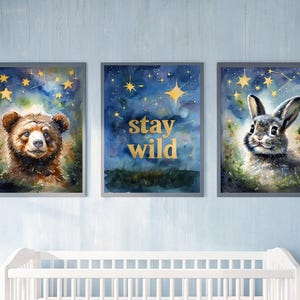 Cute Bear Starry Matte Poster Wall Art, Animal Décor, Nature Lover Gift, Bedroom Decoration, Kids Room Art