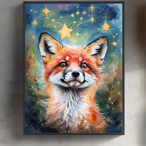 Colorful Fox Watercolor Poster, Animal Art Print, Nursery Wall Decor, Fox Lover Gift, Home Decor, Cute Animal Wall Art