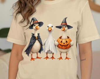 Halloween Geese T-Shirt, Digital, Funny Goose Witch Ghost Pumpkin, Cute Spooky Season, Fall Autumn, Halloween Party, Costume, Apparel