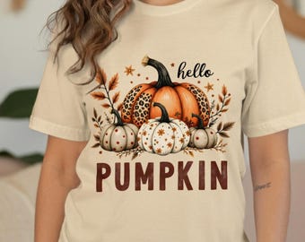 Hello Pumpkin T-Shirt,Fall Pumpkins Digital Art,Autumn TShirt Design,Fall Digital Download,Leopard Pumpkin,Fall Print,Autumn png