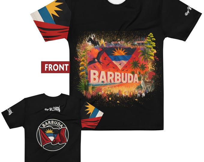 Barbuda Men's Heritage Shirt – Rep Ya Island Flag Tee with Tropical Pride Design