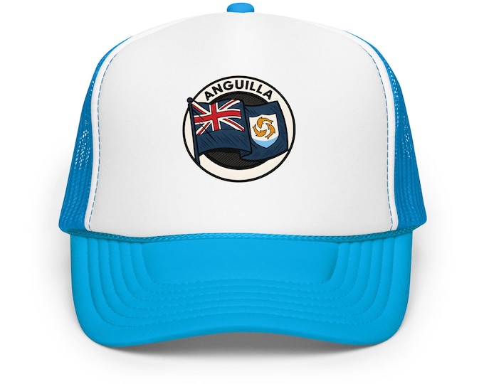 ANGUILLA *Foam Trucker* Hat – Caribbean Flag Foam Mesh Cap – Rep Yo Island Snapback