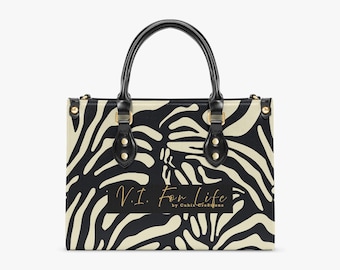 VI Wild Side Zebra Tote Bag – Black Cream PU Leather Shoulder Satchel