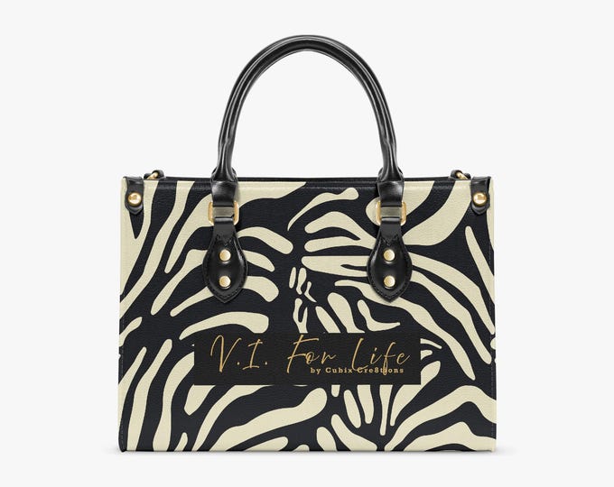 VI Wild Side Zebra Tote Bag – Black Cream PU Leather Shoulder Satchel