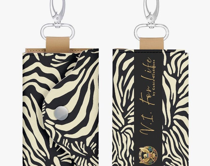 VI Wild Side Zebra Print Key Pouch – Card Wallet, Snap Coin Purse, Key Clip