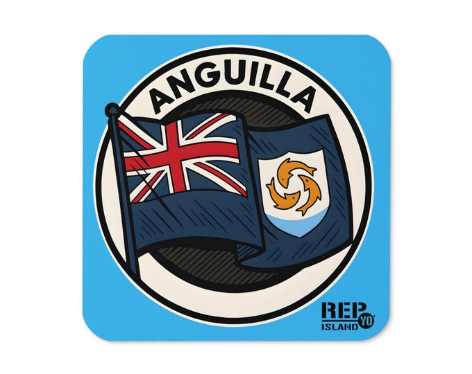 Anguilla Flag Cork Coaster – Caribbean Pride Drink Mat – Rep Yo Island
