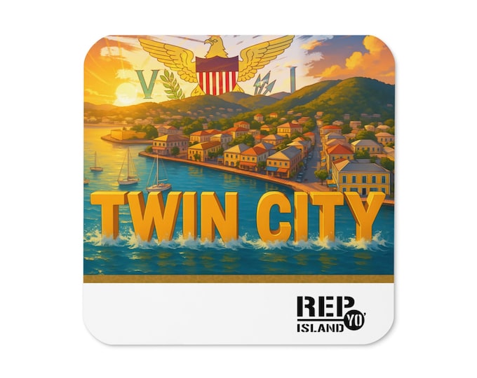 Twin City Cork Coaster – St. Croix USVI Coastal Scene – Caribbean Island Home Accent