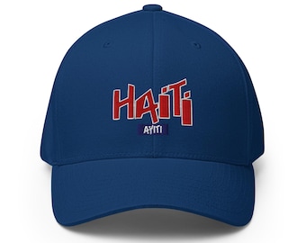 Embroidered Haiti *Fitted* Cap: Ayiti Pride Flexfit Hat