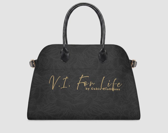 V.I. Noir Structured Black Handbag – Large Top Handle Purse, Gold Accent Carryall, Elegant Vegan Leather Work Bag