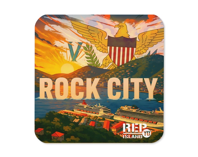 Rock City Cork Coaster – St. Thomas USVI Cruise Harbor Scene – Island Pride Drink Mat