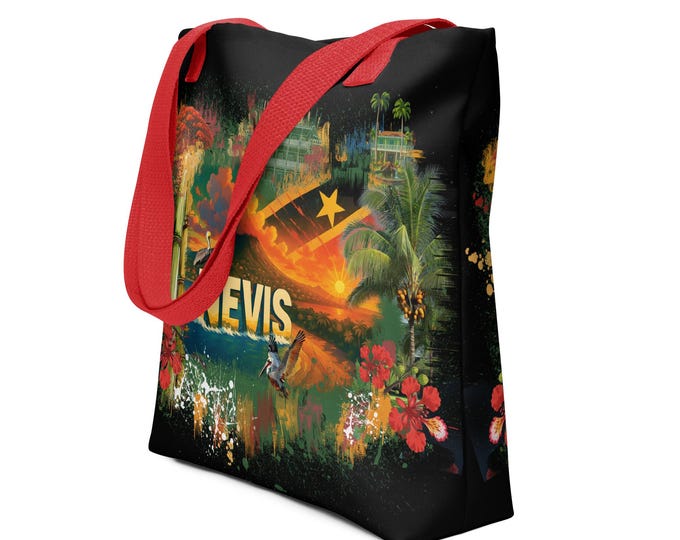 Nevis Island Sunset Tote Bag – Caribbean Floral Travel Bag