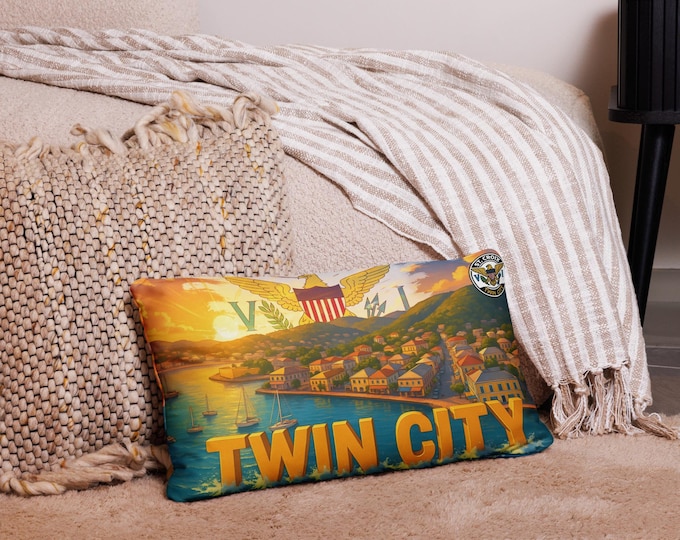 St. Croix Throw Pillow: Christiansted Harbor & Frederiksted Pier - USVI Decor