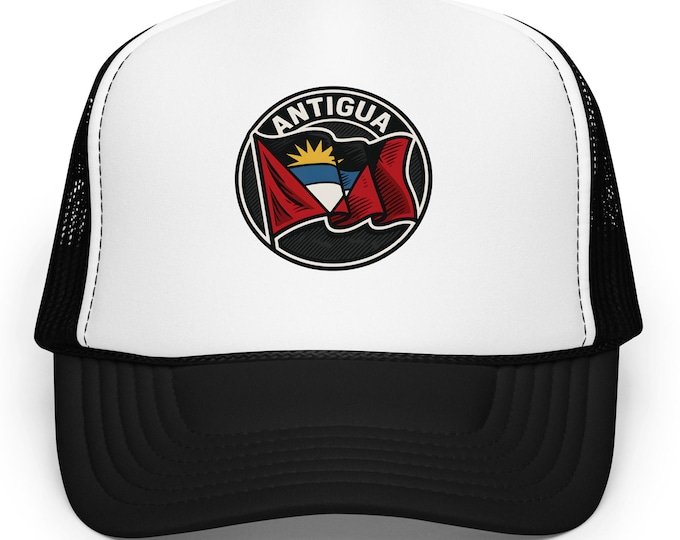 Antigua Trucker Hat – Circle Flag Mesh Cap – Caribbean Island Snapback – Antigua & Barbuda Patriotic Hat