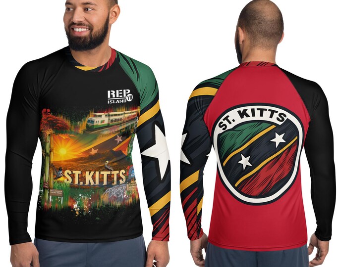 St. Kitts Long Sleeve Rash Guard – Caribbean Flag Swim Shirt | Rep Yo’ Island