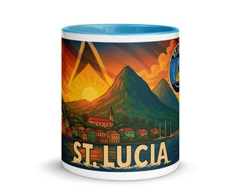 St. Lucia Sunset Ceramic Mug – Caribbean Island Scene with Pitons – 11oz/15oz