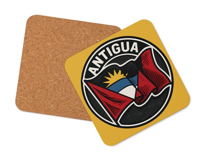 Antigua Flag Coaster: Caribbean Island Pride Cork-Backed Drinkware