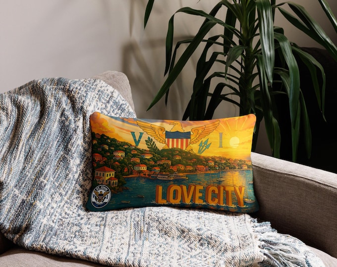 St. John USVI Throw Pillow: "Love City" Cruz Bay Harbor Decor