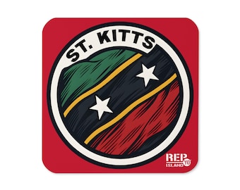 St. Kitts Flag Cork Coaster – Caribbean Pride Home Decor – Rep Yo Island
