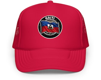 Haiti *Foam Trucker* Hat – Haitian Flag Snapback Cap – Black Mesh Heritage Hat – Island Pride Hat