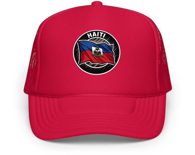Haiti *Foam Trucker* Hat – Haitian Flag Snapback Cap – Black Mesh Heritage Hat – Island Pride Hat