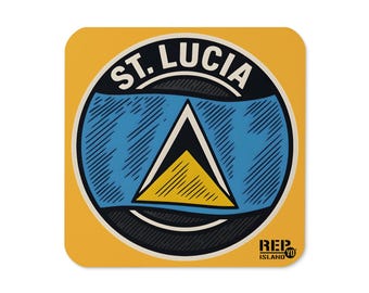 St. Lucia Flag Cork Coaster: Caribbean Island Pride Emblem