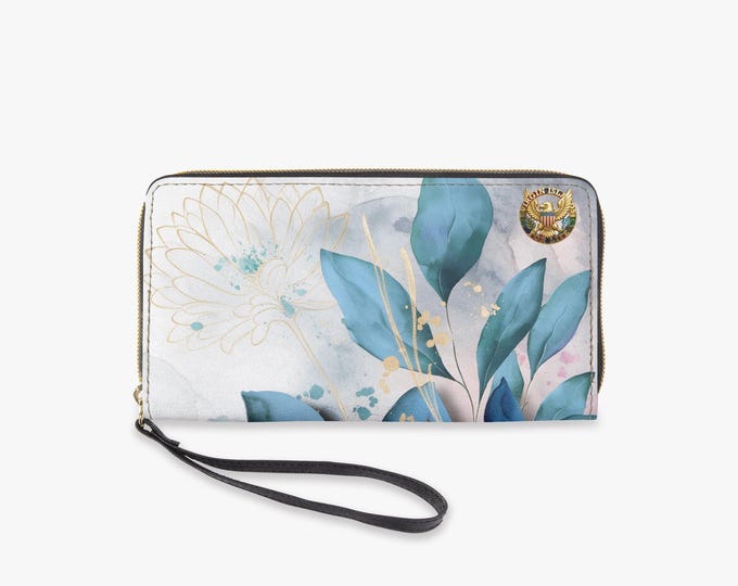 VI in Bloom Long Wallet – Botanical Floral Zip-Around Wristlet Wallet