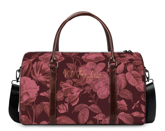 Crimson Bloom Floral Canvas Weekender Duffel Bag – 26L Unisex Travel Gym Bag