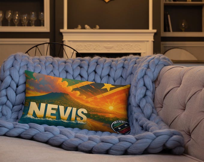 St. Kitts & Nevis Throw Pillow: Double-Sided Caribbean Island Sunset Decor